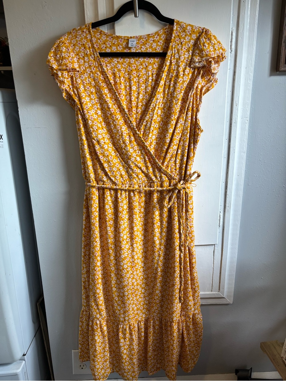 Old Navy Yellow Floral Wrap-Style Midi Dress